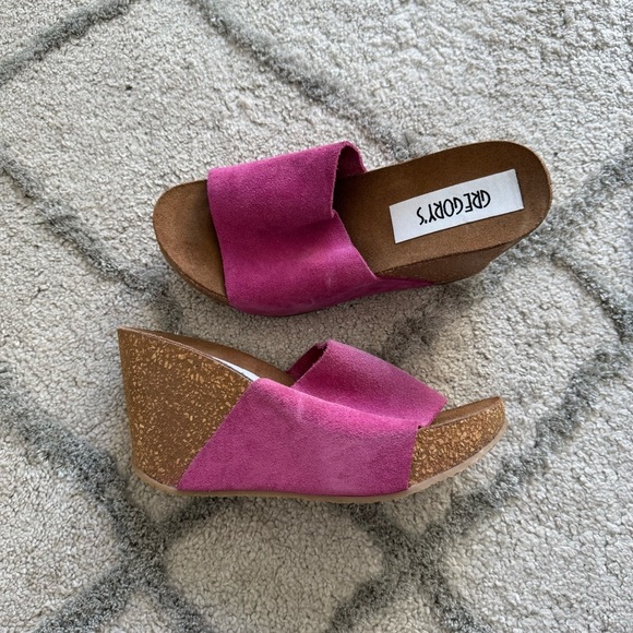 GREGORYS FSF Slip On Birk Bottom cork Wedge sandals pink fuschia suede 41 / 10 - Picture 2 of 14